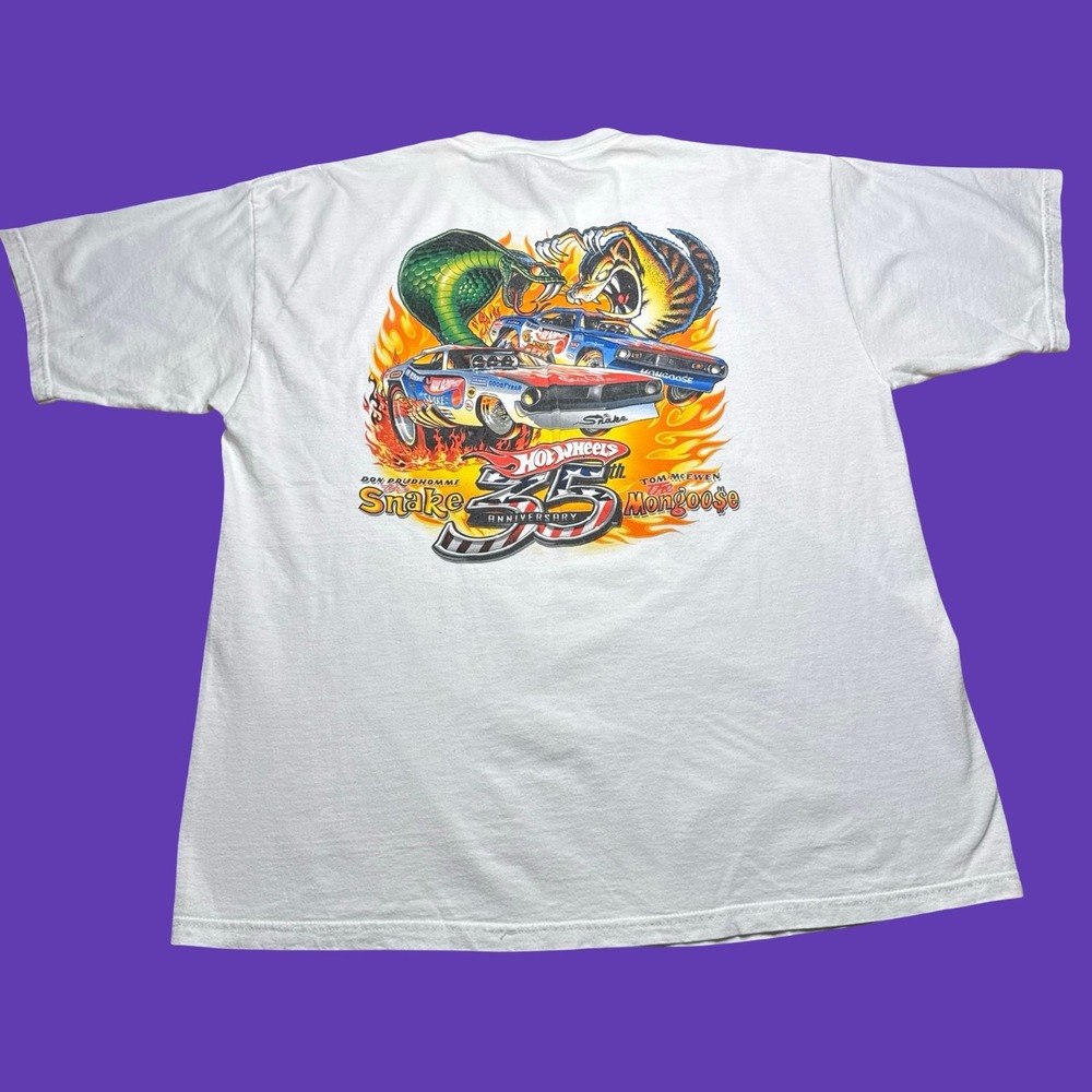 Vintage Snake vs Mongoose Signed Hot Wheels T Shirt XL 35th Anniversary Auto